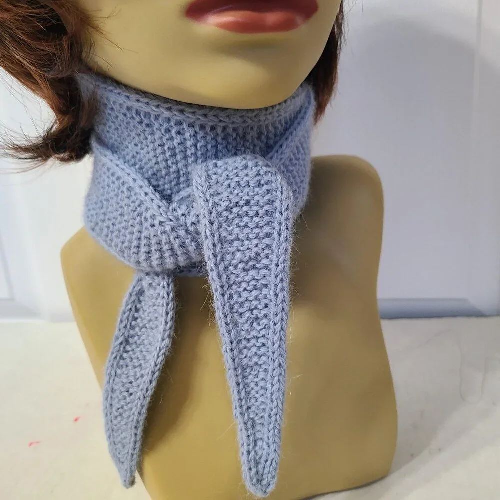 Sophie Scarf Handmade Blue Knit 100% Alpaca Scarf French Style Mini Wrap